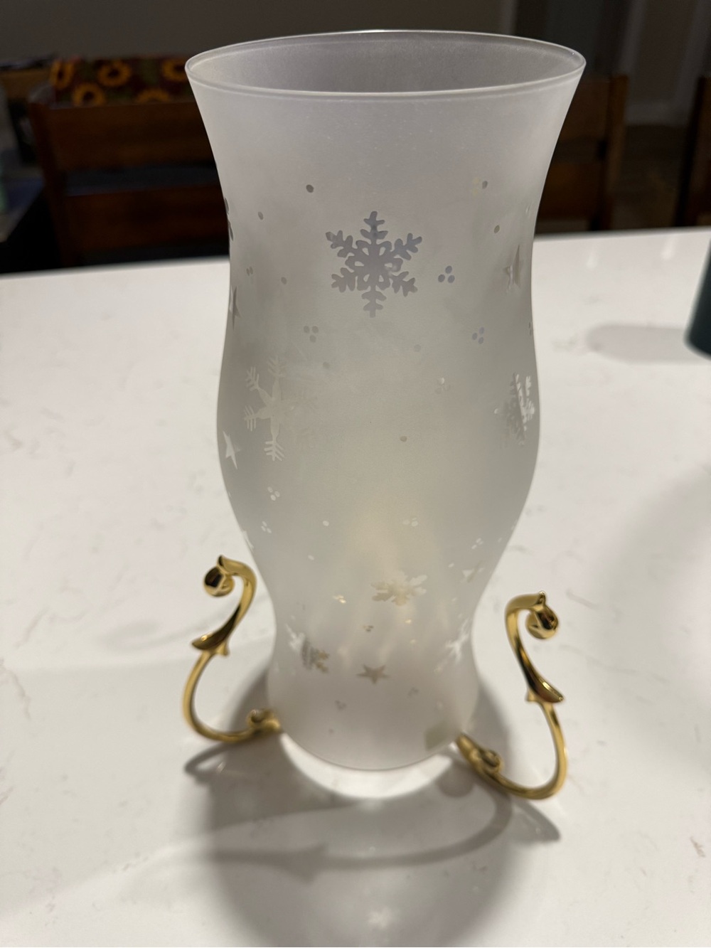 Partylite Snowy Nights Glass Hurricane with Gold Stand